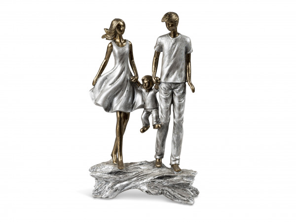 Modern sculpture decorative figure family on base silver/gold 17x28 cm