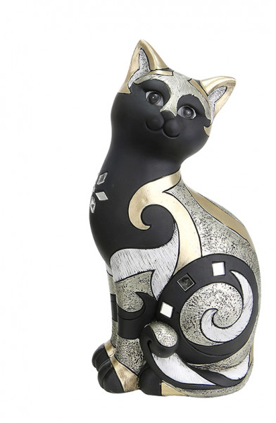 Moderne Skulptur Dekofigur Katze Luxor aus Kunststein schwarz und gold Höhe 27,5 cm Breite 14 cm