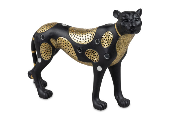 Modern sculpture decorative figure cheetah made of artificial stone black/gold 35x24 cm