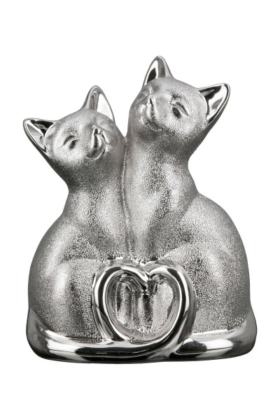 Modern sculpture decorative figure cats couple ceramic silver 16x20 cm