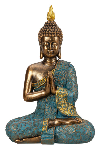 Buddha Skulptur Dekofigur aus Kunststein gold/mint grün Höhe 30cm Breite 20cm