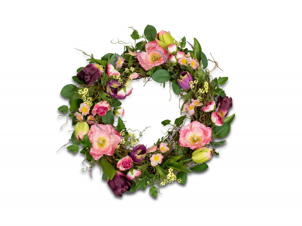 Wonderful summer wreath door wreath wreath with many colorful flowers and leaves, elaborately arranged brushwood Ø 32 cm