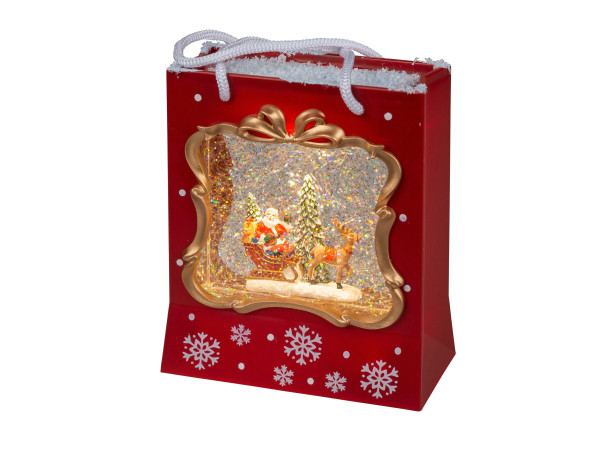 Christmas music box gift bag including LED lighting + water and timer made of plastic 16x19 cm red