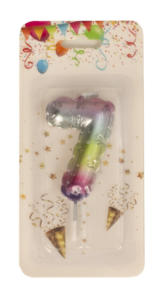 Birthday candles balloon pattern in rainbow colours number 7 height 8 cm