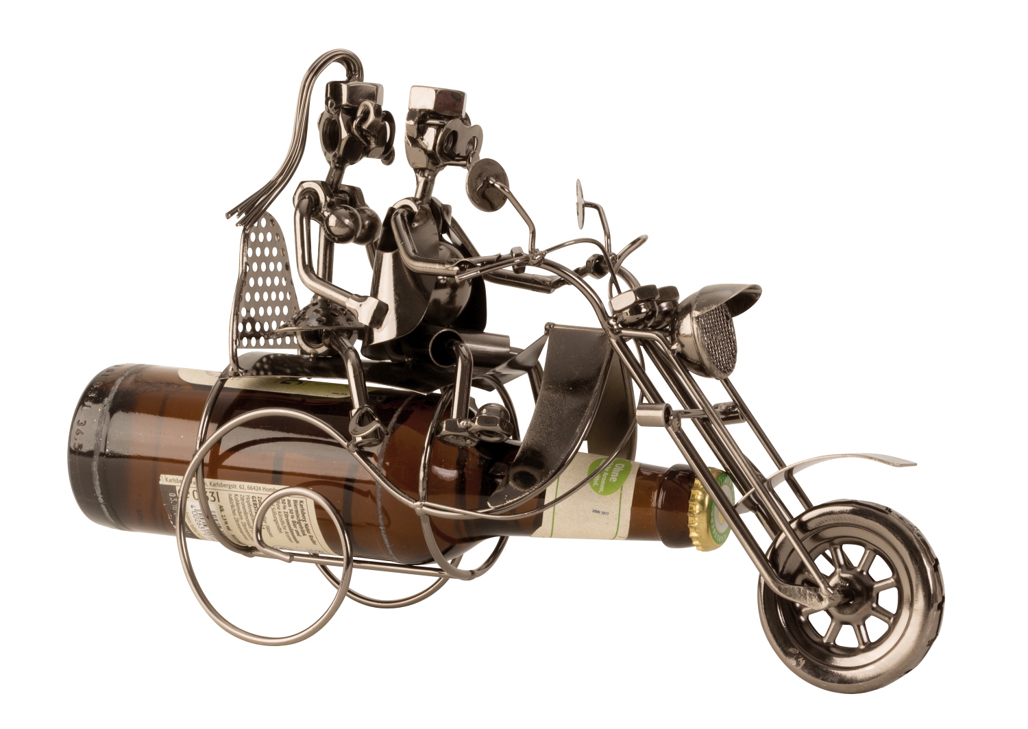 Bier-Flaschenhalter Motorrad mit Paar aus Metall Höhe 21 cm
