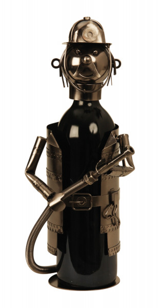 Moderner Wein Flaschenhalter Feuerwehrmann aus Metall Höhe 21 cm