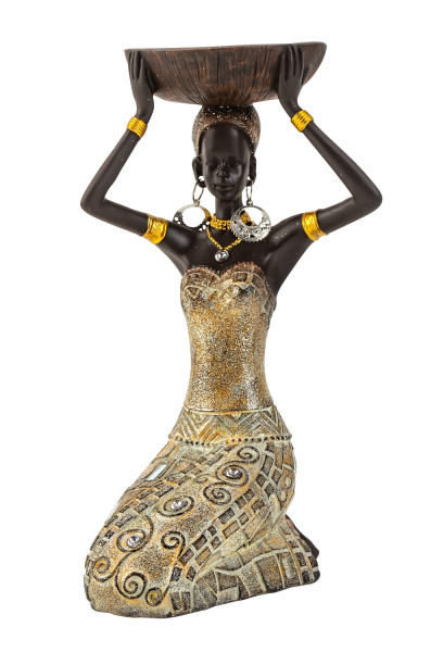 Moderne Skulptur Dekofigur Frau Afrikanerin gold/braun Höhe 22 cm