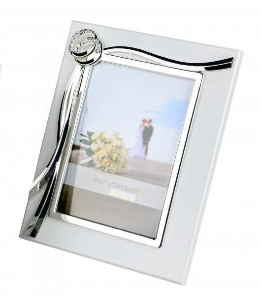 Moderner Bilderrahmen Fotorahmen Hochzeit aus Aluminium weiß mit silbernen Ringen 13x18 cm