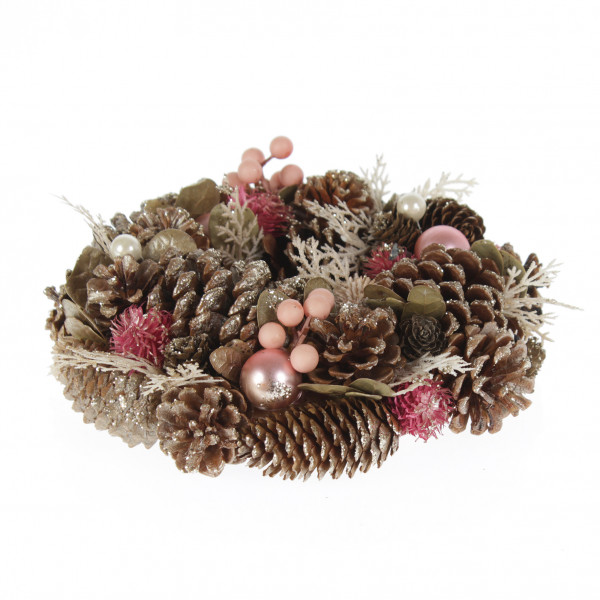 Decorative wreath Christmas wreath door wreath pink / gray rattan wreath Ø 26 cm