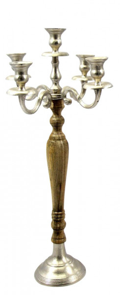 Kerzenständer 5-armig Kerzenleuchter Kandelaber aus Holz und Metall braun/silber Höhe 60 cm