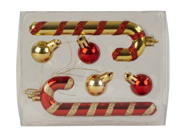 4 x Christmas decoration complete sets each with 2 candy canes &amp; 4 Christmas balls red/gold