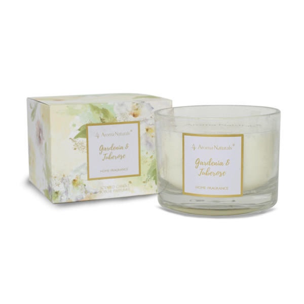 Scented candle FLEUR | Gardenia &amp; Tuberose | Height 10 cm, Ø 9.3 cm | Wax weight 195gr | Burn time 35-40 hours | Environmentally friendly &amp; 100% soy wax