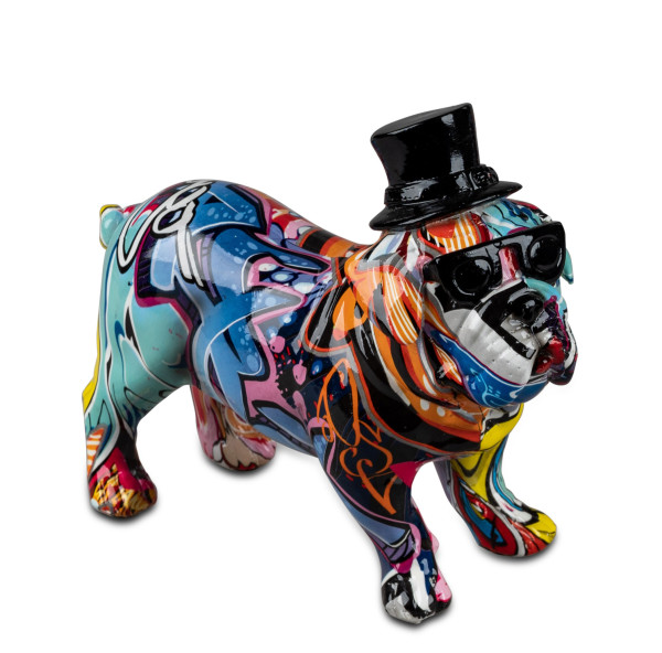 Modern sculpture decorative figure pug dog street art made of artificial stone multicolored 19x15 cm